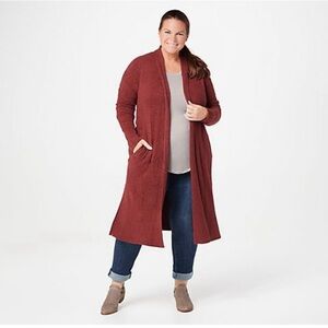 Barefoot Dreams Women's Long Cozy Chic Cardigan in Garnet